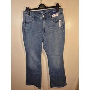 New Old Navy High Rise Wow Flare Jeans Medium Wash Blue Stretch Denim Womens 12
